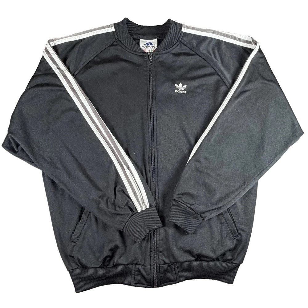 Vintage Adidas Originals Trefoil Track Jacket Mens Large Black 3 Stripe Taiwan